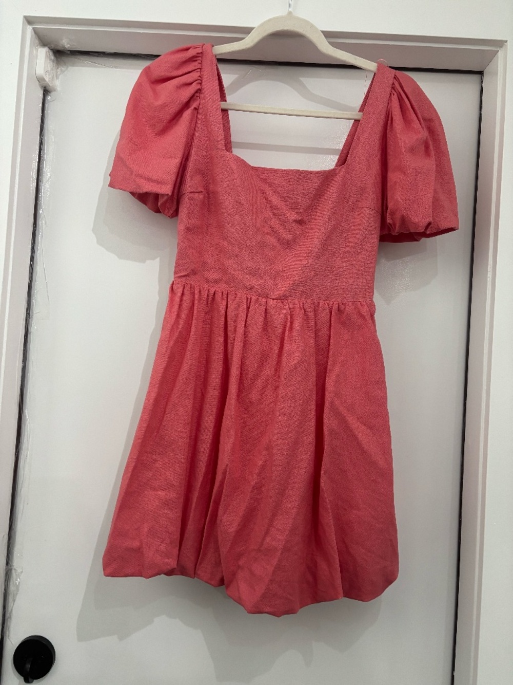 Zara Coral Pink Puff Sleeve Bow Back Mini Dress XS